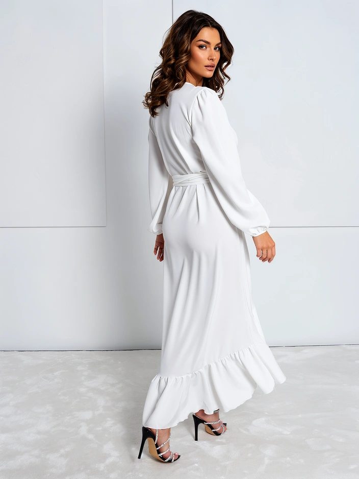 Royalfashion Robe midi nouée pour femme avec volants