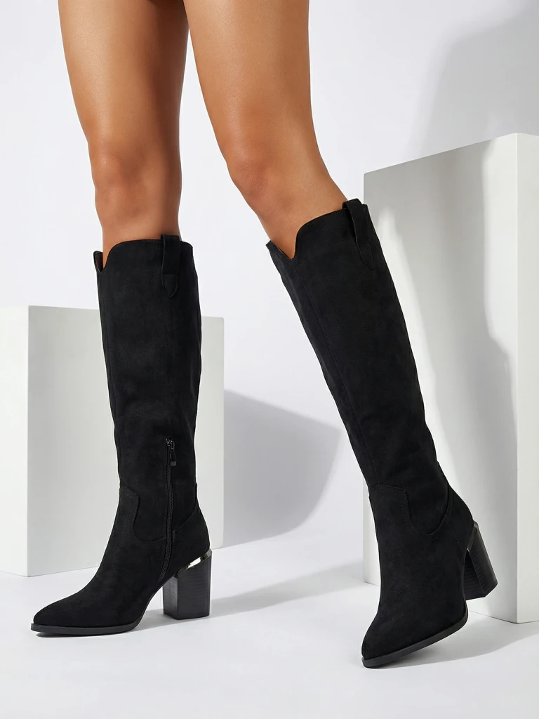 Bottes hautes pour femmes en éco-daim à talons carrés Ferrevi