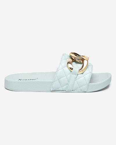 OUTLET Chaussons matelassés femme bleus avec chaîne dorée Eteris - Footwear