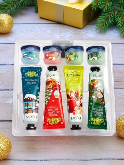 Sadoer Coffret de Noël de crèmes pour les mains et de baumes à lèvres