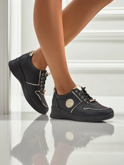 Sneakers compensées pour femmes Callista Nero cuir écologique noires