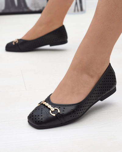 Ballerines ajourées noires pour femme avec ornement doré Serilla- Footwear