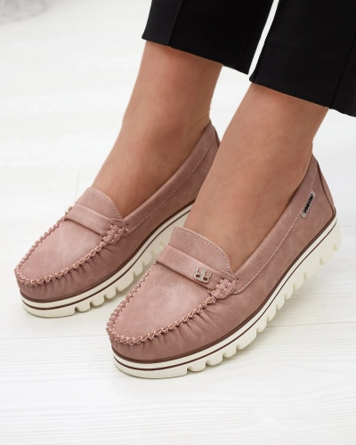 Mocassins pour femme rose foncé avec paillettes et zircon Retiga - Chaussures