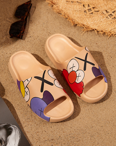 Chaussons pour femmes en caoutchouc beige avec imprimé Pfizz - Footwear