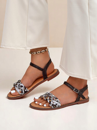 Royalfashion Sandales plates pour femmes ColorStrap