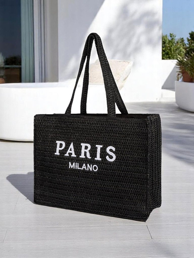 Royalfashion Grand Sac en Paille pour Femme Paris Milano Grand