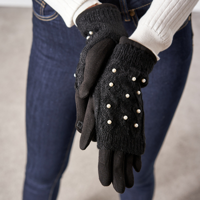 Mitaines femme noires avec perles - Gants