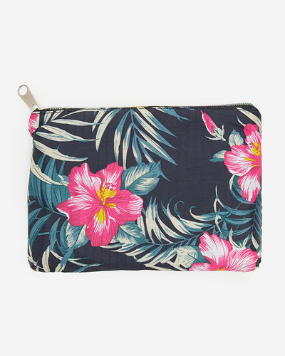 Cabas pliable bleu marine avec un sachet et un motif fleuri - Accessoires