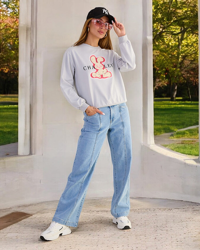 Royalfashion Sweat-shirt en coton à imprimé fin pour femme