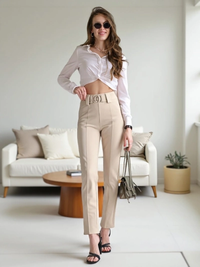 Treggings en coton pour femmes Royalfashion avec un pli