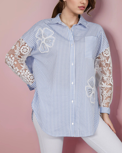 Royalfashion Chemise rayée pour femme avec dentelle