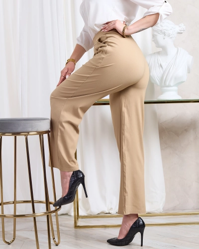 Royalfashion Pantalon large en tissu pour femme marron clair