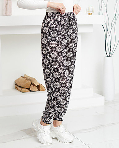 Pantalon en tissu à motifs noir et blanc pour femmes - Vêtements