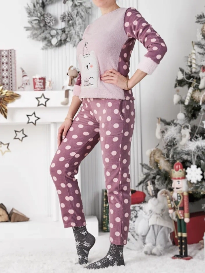 Royalfashion Pantalon de pyjama pour femme a'la polaire Hello Winter