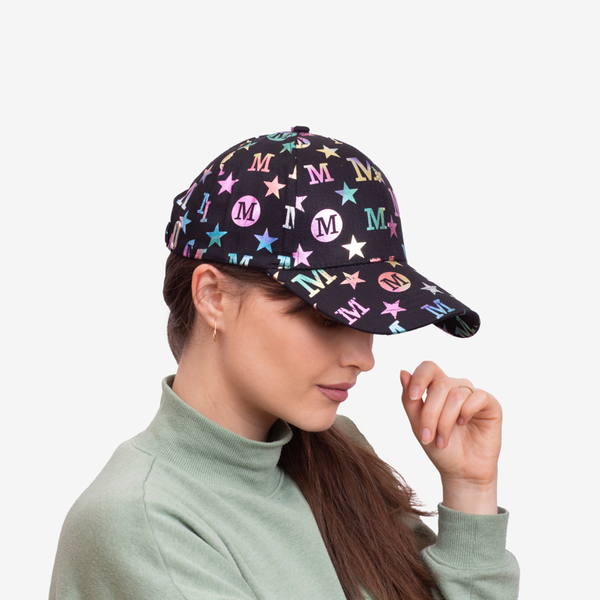 Casquette femme noire avec visière et lettres multicolores - Accessoires