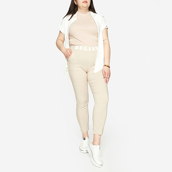Pantalon en tissu beige pour femme - Vêtements