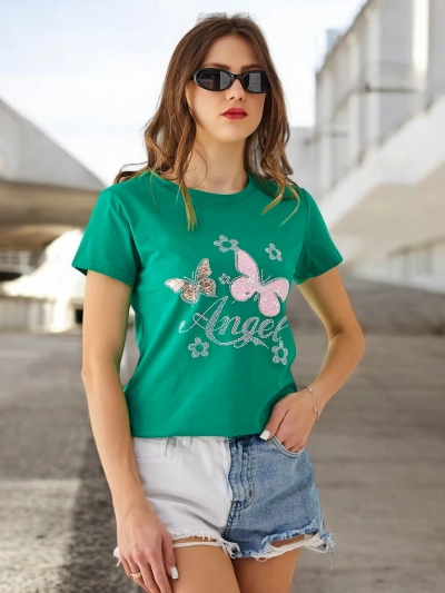 Royalfashion T-shirt en coton pour femmes Papillon