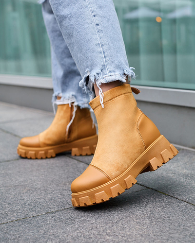 Royalfashion Bottes à talon plat pour femme en camel Leffoi