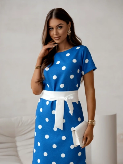 Robe mi-longue pour femmes Royalfashion avec des manches courtes et un nœud à pois