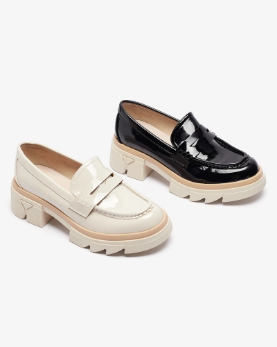 Mocassins en cuir verni écologique pour femme noir Sepop- Footwear