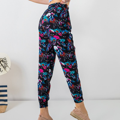 Pantalon femme grande taille noir à motifs - Vêtements