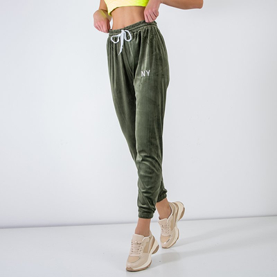 Pantalon de jogging femme vert foncé avec inscription brodée - Vêtements