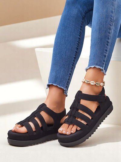 Sandales pour femmes Heraclea Royalfashion à plateforme noires en éco-cuir