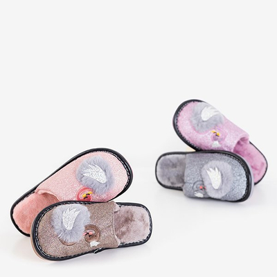 Chaussons femme gris pailletés avec un cygne Lebaqa - Footwear