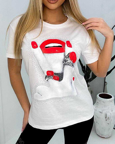 Royalfashion T-shirt femme avec imprimé et zircons
