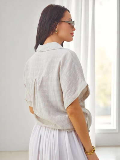 Chemise en coton Royalfashion pour femmes avec embossage et manches courtes