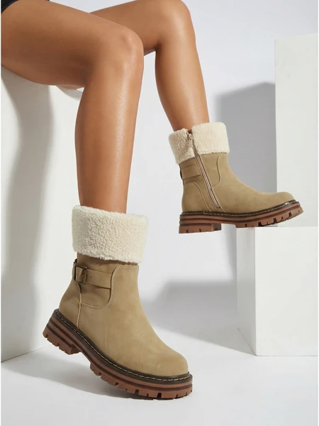 Bottines en cuir écologique avec peau de mouton Merli