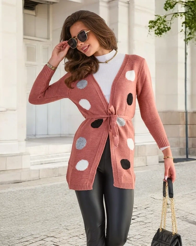 Cardigan noué pour femme rose foncé avec épingles colorées - Vêtements