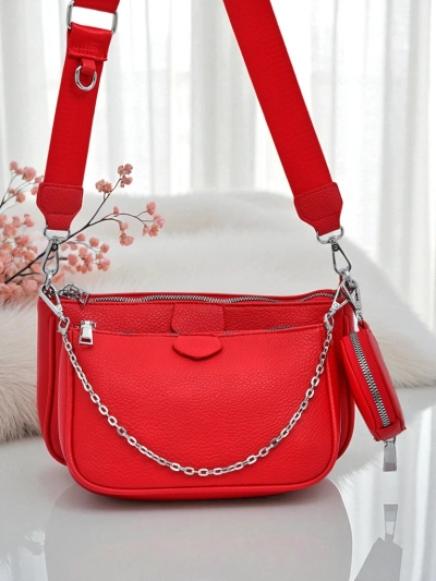 Sac à main pour femmes Arista Rosso en cuir écologique, chaîne, mini-ensemble