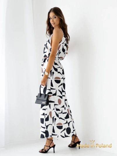 Robe midi à bretelles pour femme Royalfashion, avec ceinture et motif géométrique