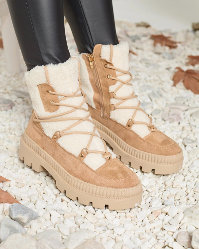 Royalfashion Bottes de trappeur en peau de mouton beige Getatsa
