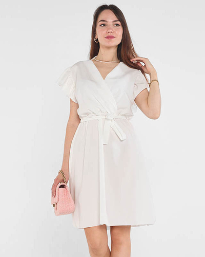 Mini robe blanche et écrue pour femme avec une cravate - Vêtements