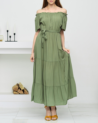 Robe midi femme kaki dos ouvert - Vêtement