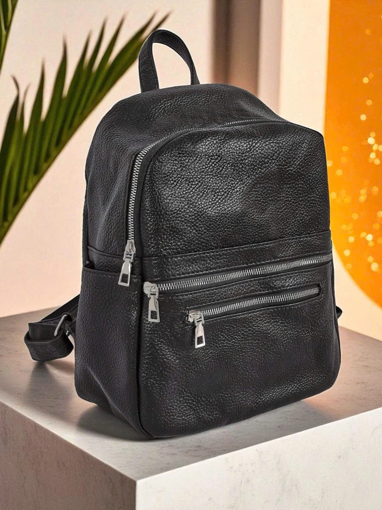 Sac à Dos Tressé pour Femmes AURELIA par Królewska Moda en Cuir Écologique Noir