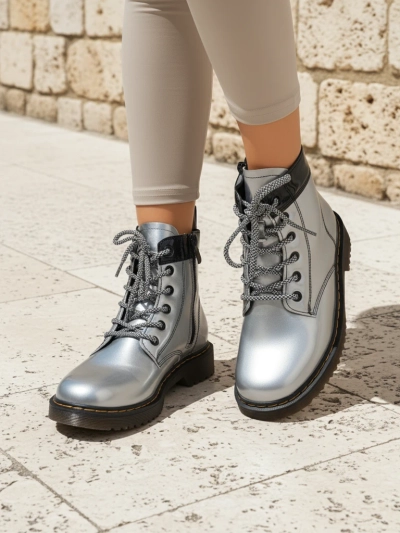 Bottines argentées pour femmes Celestina Eco Cuir Verni avec fermeture éclair