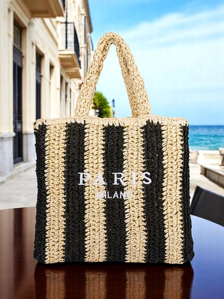 Royalfashion Grand Sac en Paille pour Femme Paille Rayée