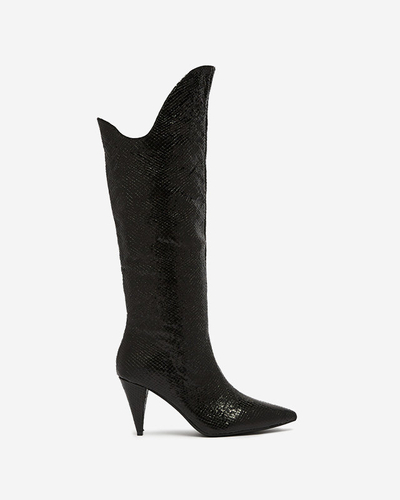 Bottes noires à talons hauts pour femmes avec gaufrage Elivea- Footwear