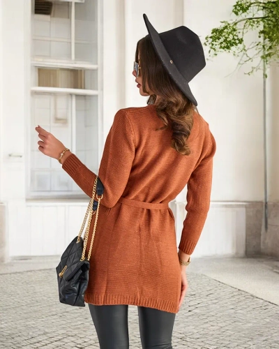 Cardigan noué marron pour femme avec épingles colorées - Vêtements