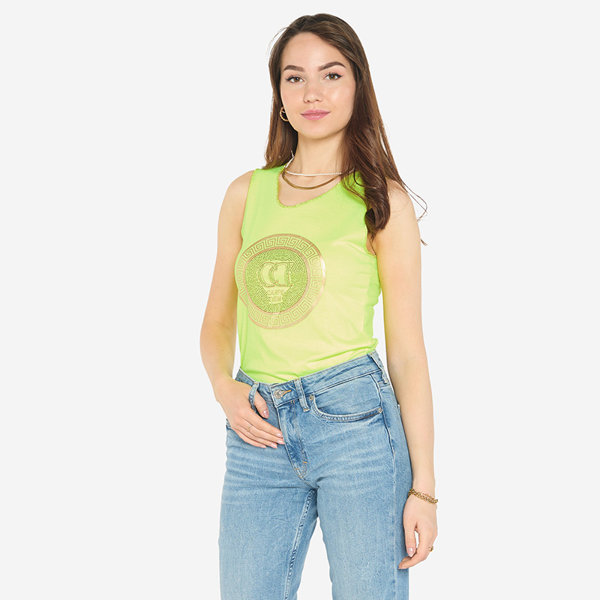 Chemisier jaune fluo sur bretelles avec imprimé et zircons cubiques - Vêtements