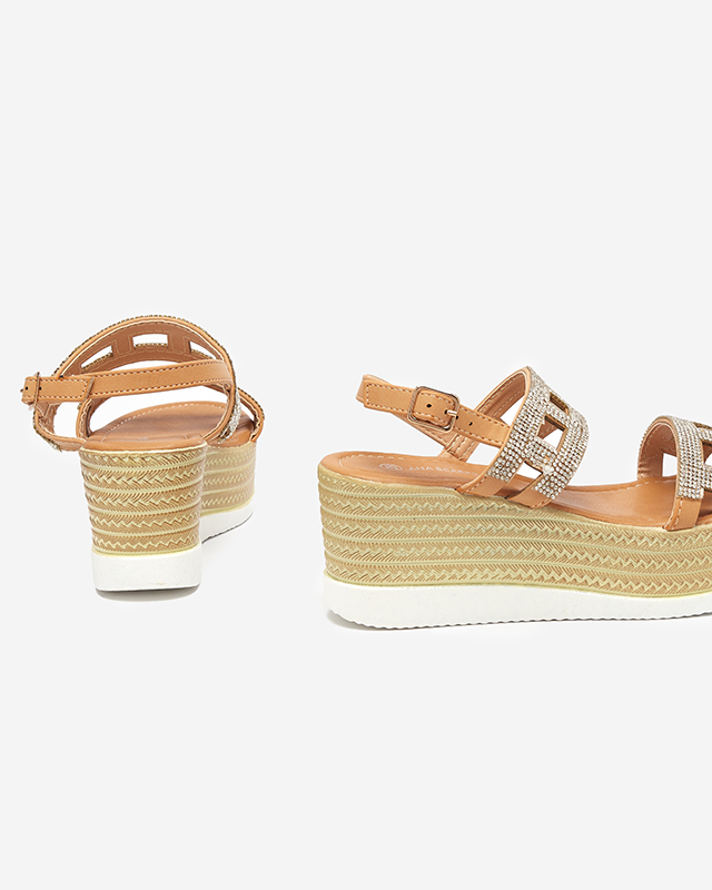 OUTLET Sandales pour femme marron clair avec oxydes de zirconium compensés Masewi - Footwear