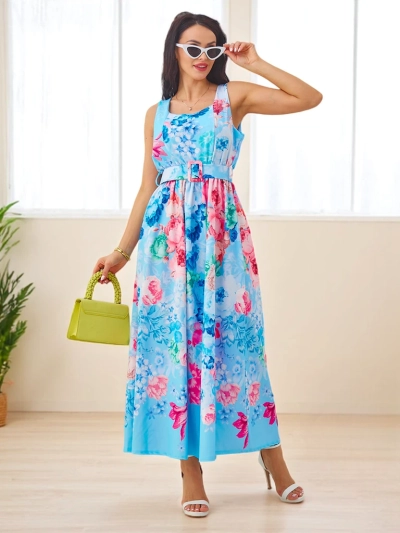 Robe midi en viscose pour femmes Royalfashion avec bretelles, comportant une ceinture dans divers motifs floraux