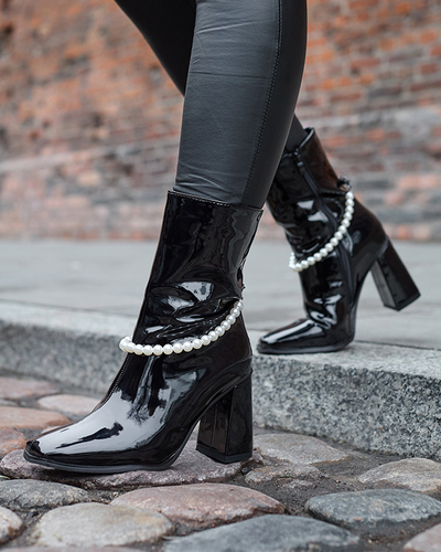 Bottes hautes à talons pour femmes laquées noir Rassla- Footwear