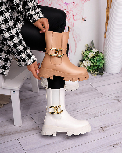 Bottes hautes pour femmes avec une chaîne dorée de couleur camel Setika - Footwear