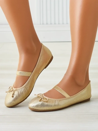 Royalfashion Ballerines brillantes pour femmes avec un nœud et élastique Safte