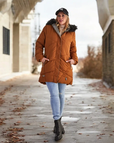 Royalfashion Veste d'hiver pour femme marron