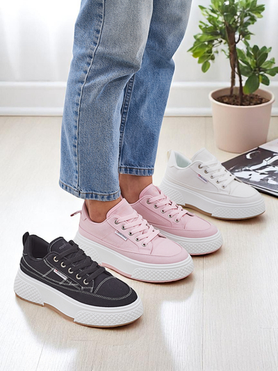 Aurora Rosa - Baskets Roses à Plateforme pour Femmes en Tissu Printemps/Été/Automne